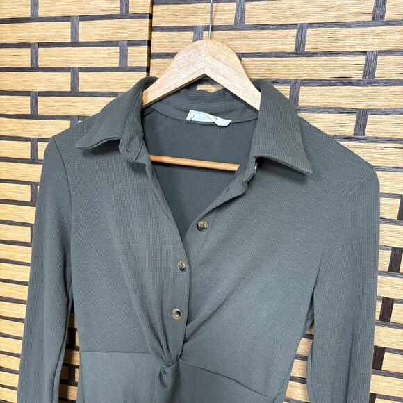 Showpo Olive Green Shirt Dress Size 6 - Picture 3 of 6